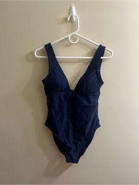 Quince Italian Plunge One Piece Swimsuit Size Small Color Deep Navy NWT